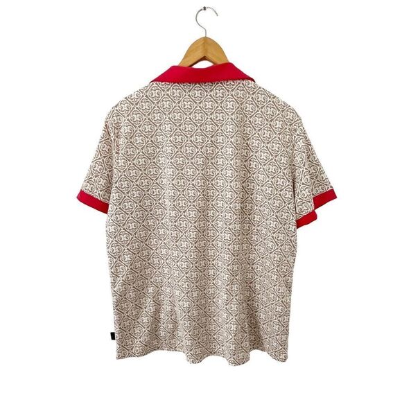 Vuarnet Sport Tan Cream Geometric Print "Palace on the Prairie" Golf Polo Shirt - Picture 2 of 7